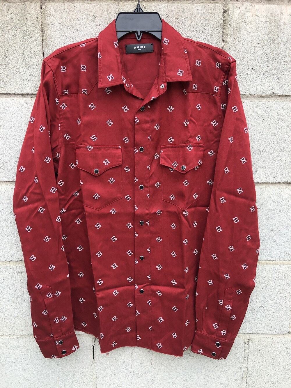 AMIRI Western Snap Paisley Print Shirt Red Sz S